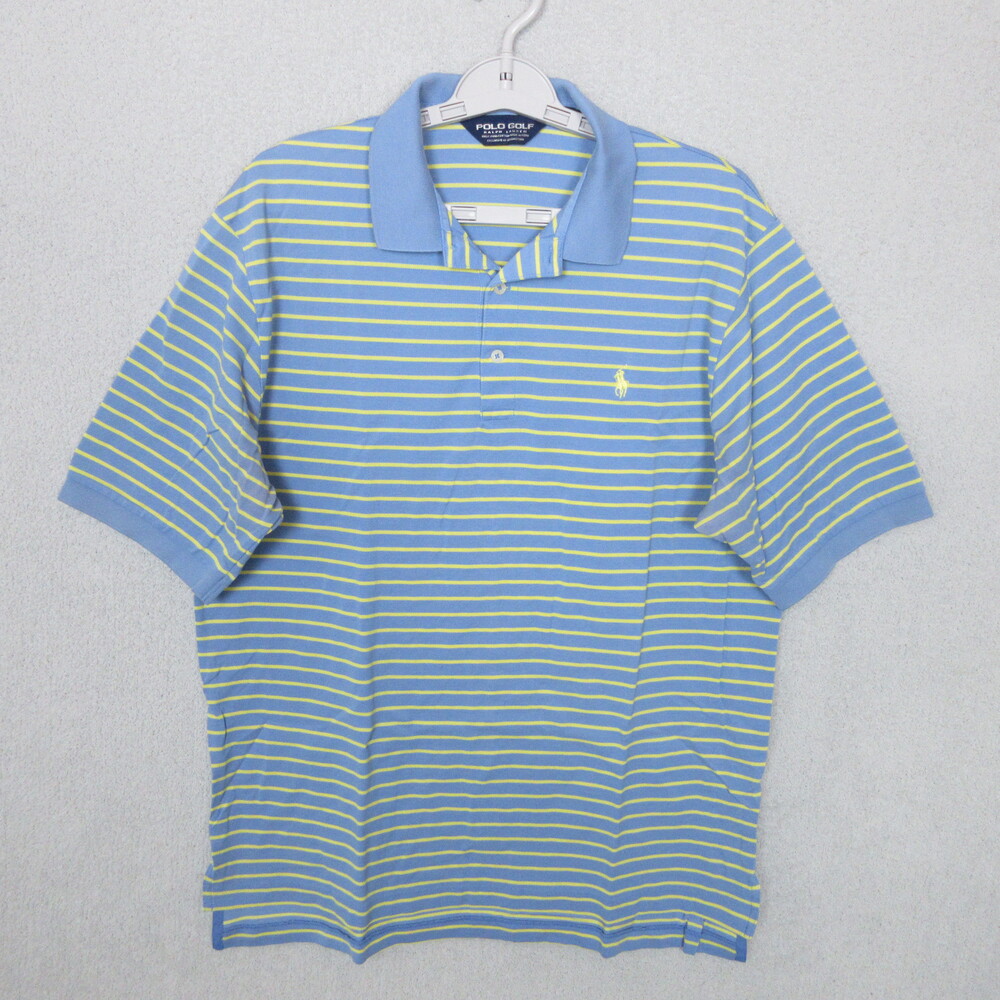 Polo Golf Polo Shirt Mens‎ Large Blue Yellow Striped Embroidered Preppy